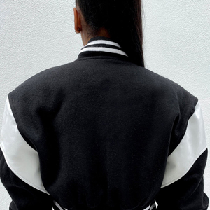 Unique Black Women's Cropped Varsity Bomber Slogan B Jacket Baseball Jacket For Women Crop Wool And Letterman Jacket For Women - Product Image 5