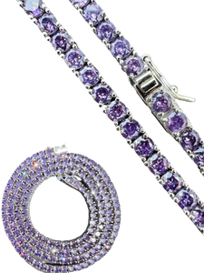 Collar de tenis con diamantes morados engastados, joyería fina, colgantes y dijes, joyería de plata con acabado en rodio - Product Image 1