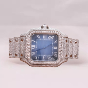 Premium Design Full Iced Out Round Dial Quartz Watch with Moissanite Accents in 41mm Roman Numeral Analog Diamond Watch - Product Image 1