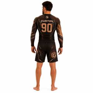 เสื้อรัดกล้ามเนื้อ BJJ พิมพ์ลายโลโก้ตามสั่ง แห้งเร็ว สำหรับผู้ชาย พร้อมกางเกง MMA แขนยาว คุณภาพสูง - Product Image 5