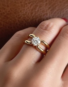 Anillo de compromiso solitario de doble fila con diamante cultivado en laboratorio DEF de 1 quilate, corte redondo, plata de ley 925, anillo apilable, anillo de boda - Product Image 2