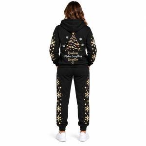 Ensemble de survêtement de Noël pour femmes, sweat-shirt à capuche et pantalon de jogging, imprimé flocon de neige noir et or, tenue décontractée d'hiver, ensemble deux pièces - Product Image 2