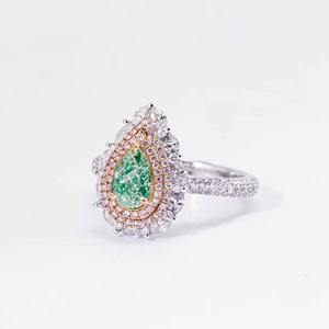 Anillo de Compromiso de Oro Blanco de 14K en Dos Tonos para Mujer, Diamante Cultivado en Laboratorio de 1.00CT, Corte Pera, Verde Muy Claro, SI1, Engaste Pavé, Certificado IGI - Product Image 2