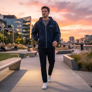 Custom <b>Men's</b> <b>Navy</b> Blue Full Zip Hoodie Contrast Piping Oversized Streetwear Sweatshirt - Product Image 3