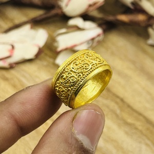 Modern Best <b>Chunky</b> Brass Band <b>Ring</b> Tribal Pattern <b>Rings</b> Women Brass <b>Ring</b> Women 18k Gold Plated Ethnic Filigree Jewelry Wholesale - Product Image 2