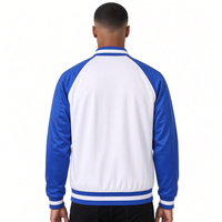 Blouson Bomber Homme Phi Beta Sigma Blanc Bleu Royal, Lettres Brodéées, Boutons Pression, Manches Longues, Côtelé