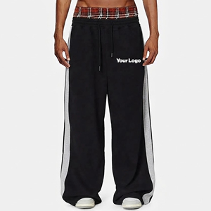 2027 New Arrived Double Waist Oversized Wide Leg Sweatpants Casual Wear <b>Loose</b> Fit Side Panels Color Block Baggy <b>Joggers</b> - Product Image 1