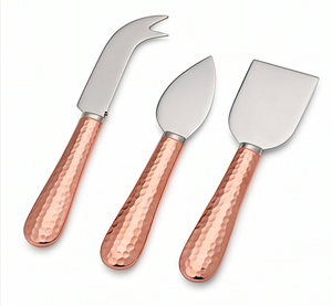 Hammered Copper Handle <b>Cheese</b> <b>Knife</b> <b>Set</b> Stainless Steel Blades Durable <b>Cheese</b> Tools 3 Piece <b>Set</b> For Kitchen Use And Hotel Use - Product Image 1