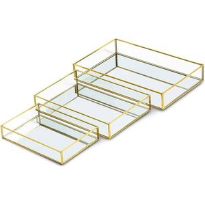 Antique Brass Finish Rectangle <b>Mirror</b> Tray Decorative Metal Glass Vanity Tray Wholesale Tableware Serving Tray for Hotel Home - Product Image 6