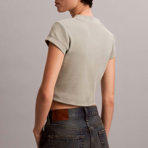 Camiseta Deportiva Corta para Mujer, sin Costuras, Transpirable, Cuello Redondo, Manga Corta, Ajustada, para Gimnasio - Product Image 5
