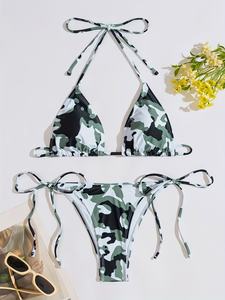 Bikini invisible sin costuras de seda helada de cintura alta para mujer, braguita sin costuras, traje de baño al por mayor con lentejuelas y plumas, logotipo personalizado - Product Image 2