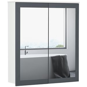 Mobile Bagno Bianco da Parete con Specchio Smart, Organizer Impermeabile a Doppia Anta con Ripiani, Organizzatore a Specchio da Parete - Product Image 1