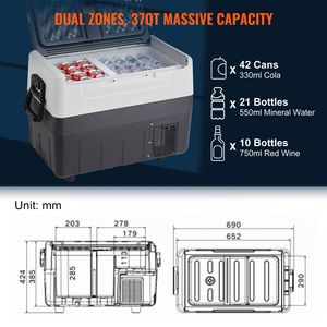 Frigorifero Portatile per Auto a Doppia Zona 37 QT/35 L, Congelatore 12 Volt con Intervallo Regolabile da 4 a 50 Fahrenheit, 220V - Product Image 5
