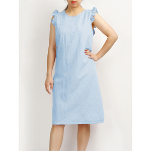 Abito Casual da donna in misto cotone blu senza maniche con volant per Homewear - Product Image 1