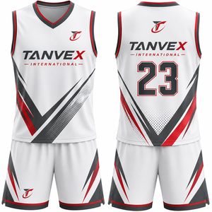 Ensemble de maillots de basketball sublimés TANVEX International, col en V, sans manches, séchage rapide, unisexe, adulte, toutes saisons, écologique, devant - Product Image 3