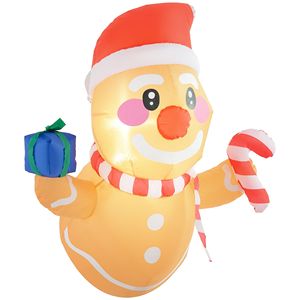 Decorazione Gonfiabile Natalizia da Esterno a Forma di Omino di Pan di Zenzero da 90 cm con Luci LED, Scatola Regalo e Bastoncino di Zucchero per Finestra - Product Image 1