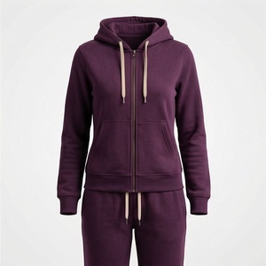Ensemble en molleton à capuche pour femmes, 2 pièces, manches longues, couleur unie, vêtements décontractés, sweat-shirt à fermeture éclair et pantalon, coupe régulière, toutes saisons - Product Image 1