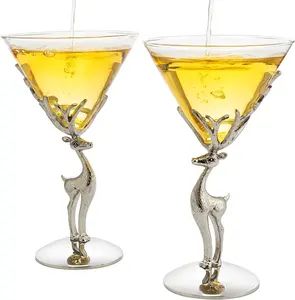 Cocktail Martini Glasses 8 oz Elegant Wine Glass Set for Any Home Bar Luxurious Glass Deer Statue