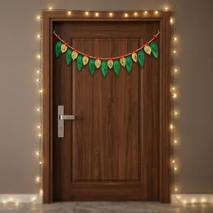 Guirnalda de Hojas Verdes y Doradas para Puerta de Navidad, Decoración con Luces para Entrada, Adorno de Pared Festivo, Decoración Moderna para el Hogar - Product Image 1