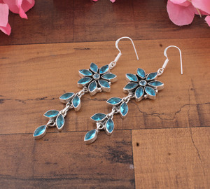 925 <b>Sterling</b> <b>Silver</b> Gold Plated Blue Topaz Water Drop Flower Vintage Earrings Unisex Women's Wedding Engagement Gift Party - Product Image 5