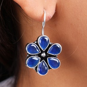Oxidized <b>Silver</b> Flower Drop <b>Earrings</b> Wholesale | Multi Color Stone <b>Dangle</b> <b>Earrings</b> | Handmade Indian Jewelry Bulk Supplier - Product Image 1
