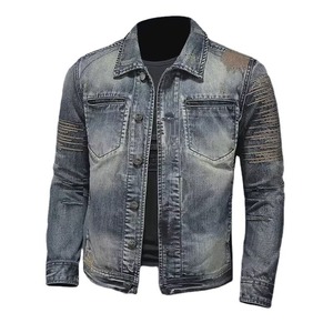 WINRO SPORTS Vintage Men's Regular Fit <b>Jean</b> Jacket Original Denim Dark Blue Streetwear <b>Embroidered</b> Casual Spring 100% Polyester - Product Image 1