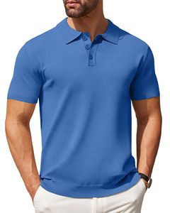 Polo en tricot à manches courtes bleu pour homme, couleur unie, style décontracté, coupe classique - Product Image 6