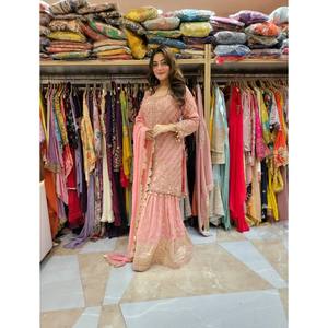 Heavy Embroidery Work Party Wear Salwar Kameez <b>Top</b>-Plazzo and Dupatta in XL Size Made of Polyester - Product Image 6