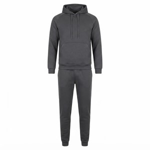 New Arrivals Custom Logo Men's Dark Gray Hooded Fleece Tracksuit Casual Solid Color Sweatshirts and Sweatpants Sets Autumn Wear - Product Image 1