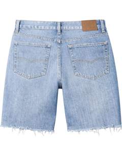 Shorts de mezclilla azul claro para hombre, estilo desgastado con dobladillo sin rematar, pantalones cortos de jean para verano, uso casual, corte regular, cierre con botones. - Product Image 2