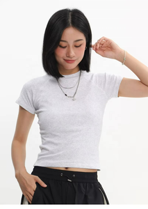 Top Corto Básico Ajustado de Algodón y Spandex para Mujer, Camiseta Corta con Costuras - Product Image 6