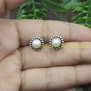 Pendientes de Plata de Ley 925 con Madreperla, Hechos a Mano, con Halo de Cuentas Redondas, Joyería Clásica Vintage, Regalo para Mujeres y Hermanas - Product Image 2