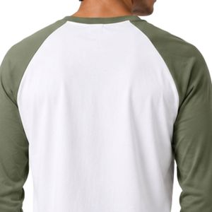 Camiseta de Manga Larga Raglán Blanca y Verde Oliva Personalizada para Hombre, Algodón Premium, Cuello Redondo Informal, Estilo Béisbol, Ropa Personalizada OEM - Product Image 5