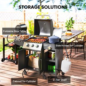 Grill a Gas Propano a 3 Bruciatori con Fornello Laterale, Potenza 37.000 BTU, Area di Cottura 310 Pollici Quadrati Griglia per Barbecue da Giardino con Ripiani per Area Cucina all'Aperto - Product Image 5