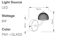 Lampe murale moderne en métal avec abat-jour en verre, LED blanc chaud 3000K, décoration pour chambre à coucher, salon, Lumetal Vietnam