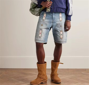 Pantalones Cortos de Mezclilla para Hombre, Estilo Vintage, Personalizados, con Pedrería, de Fabricante de Ropa Urbana - Product Image 5