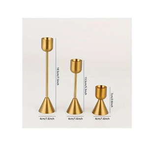 Set of 3 <b>Silver</b> Chrome Pillar Candle Holders - Modern Hourglass Metal <b>Candlestick</b> Stands for Dining Table Centerpiece - Product Image 4