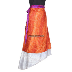 New Exclusive Latest <b>Beach</b> Long Wrap Skirt Women Wear Vintage Silk Sari Long Length Wrap Around Skirt 2 Layer Reversible <b>Magic</b> - Product Image 1