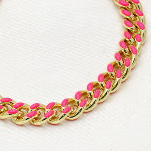 Wholesale 925 Sterling Silver Hot Pink Enamel Cuban Link <b>Bracelet</b> <b>Gold</b> Plated <b>Adjustable</b> Curb Chain Women Jewelry - Product Image 3