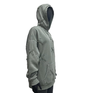 Sudadera con capucha de felpa francesa de peso pesado para mujer, con parches de cruces, efecto descolorido por el sol y lavado ácido - Product Image 5