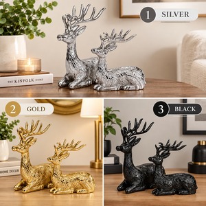 Ensemble de 2 statues de cerfs en métal argenté, finition antique, décoration de table de Noël, figurines d'animaux, décoration de la maison, accessoires de vacances d'hiver - Product Image 5