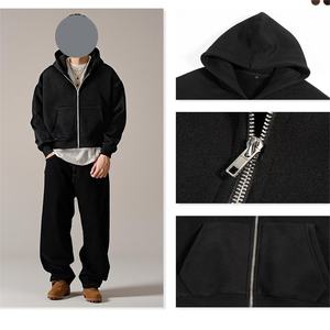 Custom 360gsm Fleece Drop Shoulder High Quality Streetwear Low MOQ Custom Boxy Zip up Hoodies for Men - Product Image 4