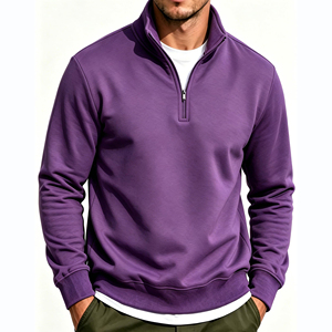 Sweat-shirts à col zippé pour hommes en coton biologique personnalisés, sweat-shirts basiques en coton mélangé respirant de couleur unie pour hommes - Product Image 4