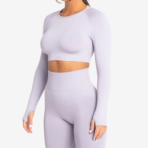 Ensemble de yoga pour femmes à manches longues avec trous pour les pouces, 3 pièces, tenue de sport, leggings taille haute, soutien-gorge de sport, ensemble de course, blanc - Product Image 4