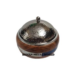 Plato para servir comida de diseño antiguo de calidad creativa y olla caliente de madera y acero inoxidable con olla caliente martillada para la venta más vendida - Product Image 1