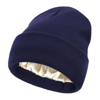 Bonnet tricoté personnalisé doublé satin, chaud pour l'hiver, pour femmes et hommes, avec doublure en soie, bonnet côtelé à revers, bonnet souple