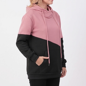 Sudadera con Capucha para Mujer, Diseño Asimétrico con Bloques de Color, Algodón y Fibra de Bambú, Informal, con Bolsillos, para Otoño - Product Image 2