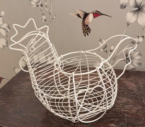 Vintage white coated metal "Chicken themed" <b>egg</b> holder - Product Image 3