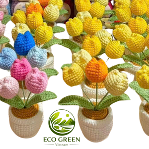 Plantes en pot au crochet faites à la main, arrangements floraux tricotés, décoration végétale mignonne en fil pour chambre, bureau, café, cadeau de mariage, vente en gros - Product Image 1