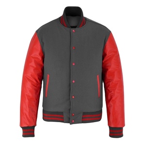 2025 OEM Premium <b>Men's</b> <b>Grey</b> <b>Fleece</b> Red Leather Sleeves Letterman Varsity Jacket Stand High Street Wholesale Winter Heated Jacket - Product Image 3